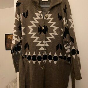 We Norwegians woman's Háldi tan brown wool cardigan sweater w/ belt sz medium